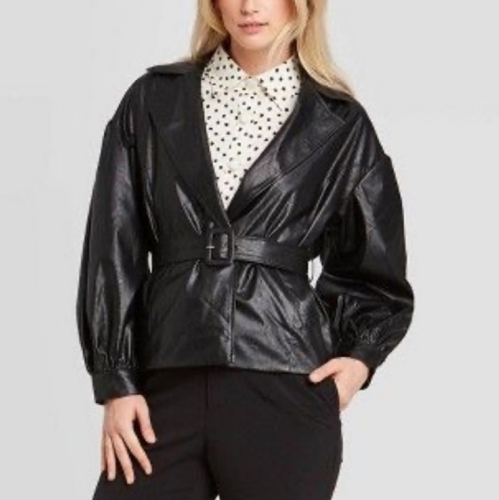 Who What Wear Black Faux Leather Jacket Medium - Picture 1 of 9
